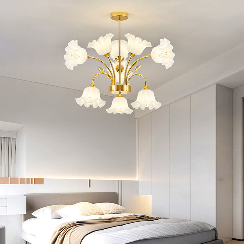Contemporary Scandinavian Branch Round Flower Pod Glass Iron 9/12/15/18 Light Chandelier For Living Room