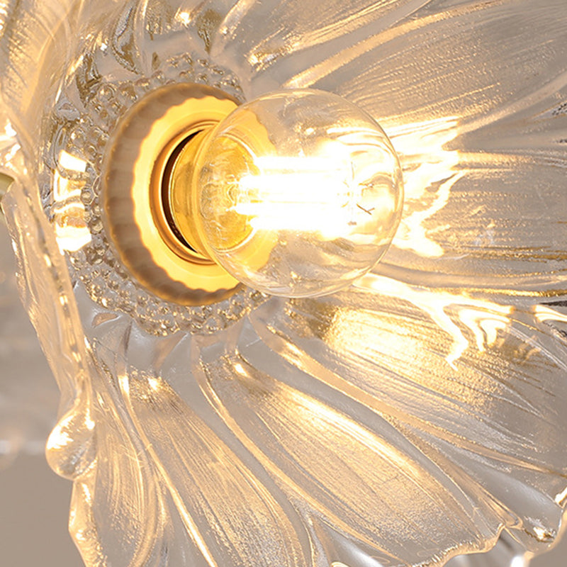Traditional French Branch Flower Curved Glass Brass 3/5/8 Light Chandelier For Living Room