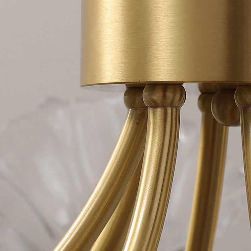 Traditional French Branch Flower Curved Glass Brass 3/5/8 Light Chandelier For Living Room