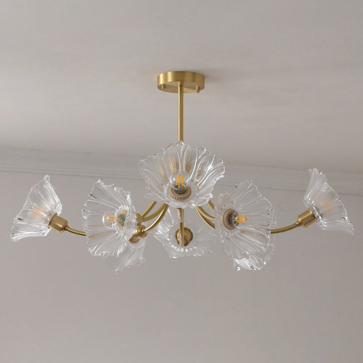 Lustre traditionnel français à branches fleuries en verre courbé et laiton 3/5/8 lumières pour salon 