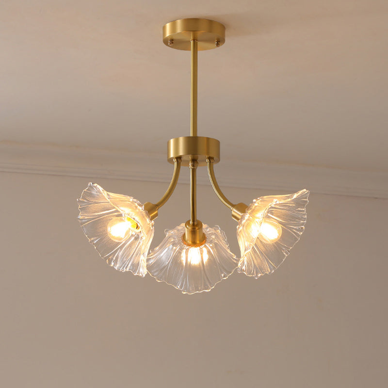 Traditional French Branch Flower Curved Glass Brass 3/5/8 Light Chandelier For Living Room