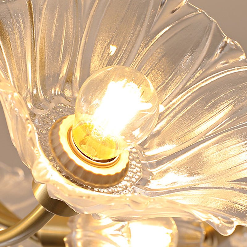 Traditional French Branch Flower Curved Glass Brass 3/5/8 Light Chandelier For Living Room