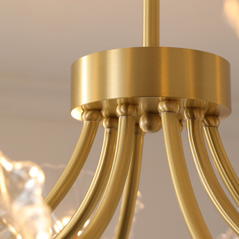 Traditional French Branch Flower Curved Glass Brass 3/5/8 Light Chandelier For Living Room