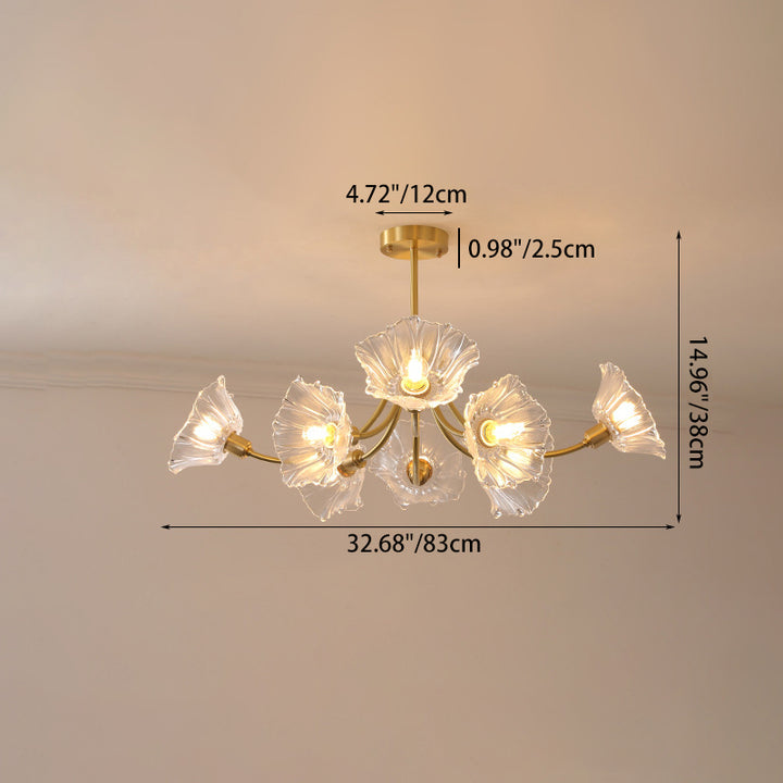 Lustre traditionnel français à branches fleuries en verre courbé et laiton 3/5/8 lumières pour salon 