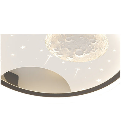 Modern Art Deco Kids Panda Planet Round Acrylic Resin Iron LED Flush Mount Ceiling Light For Living Room