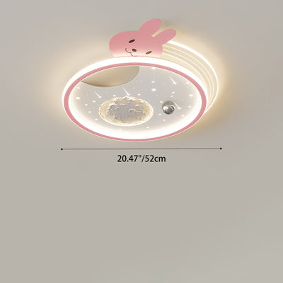 Modern Art Deco Kids Panda Planet Round Acrylic Resin Iron LED Flush Mount Ceiling Light For Living Room