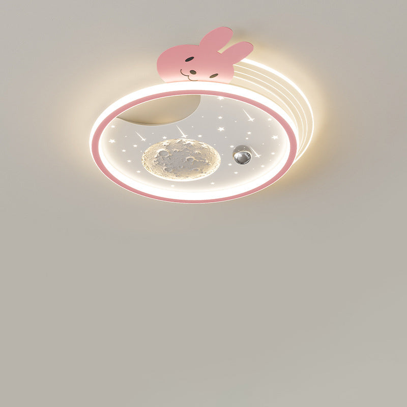 Modern Art Deco Kids Panda Planet Round Acrylic Resin Iron LED Flush Mount Ceiling Light For Living Room