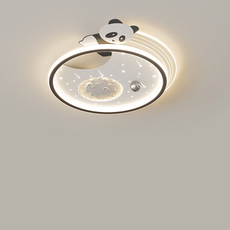 Plafonnier LED rond en résine acrylique fer pour enfants Art déco moderne Panda Planète pour salon 