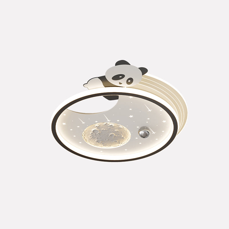 Plafonnier LED rond en résine acrylique fer pour enfants Art déco moderne Panda Planète pour salon 