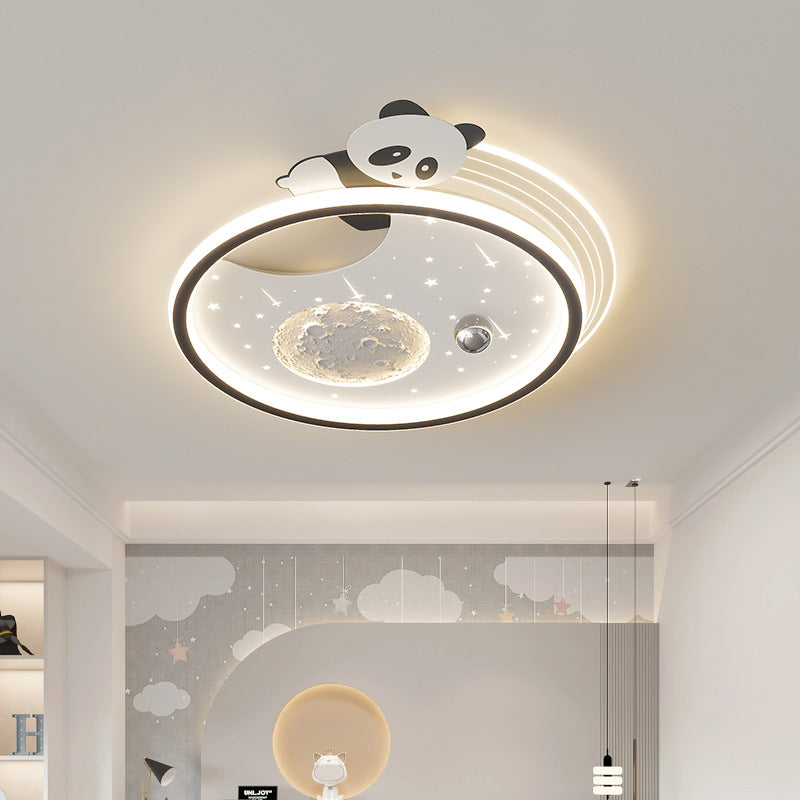 Plafonnier LED rond en résine acrylique fer pour enfants Art déco moderne Panda Planète pour salon 
