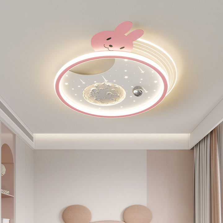 Moderna lámpara de techo LED de montaje empotrado de resina acrílica redonda de hierro con diseño Art Deco para niños con panda para sala de estar 