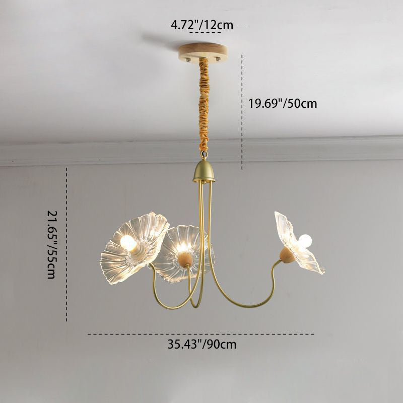 Traditional French Floral Curved Glass Iron 3/6 Light Chandelier For Living Room
