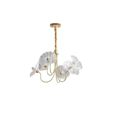 Traditional French Floral Curved Glass Iron 3/6 Light Chandelier For Living Room