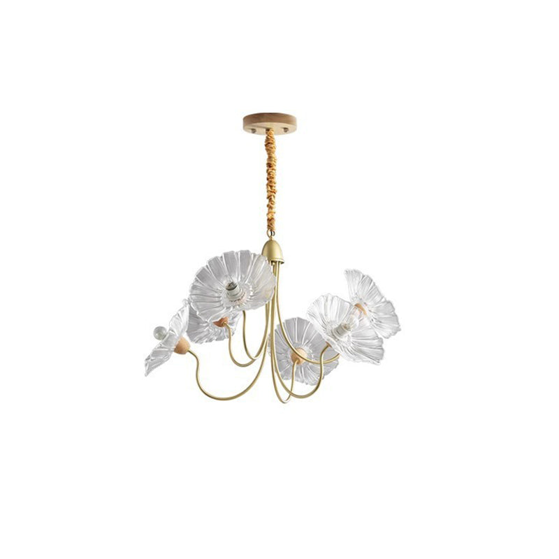 Traditional French Floral Curved Glass Iron 3/6 Light Chandelier For Living Room