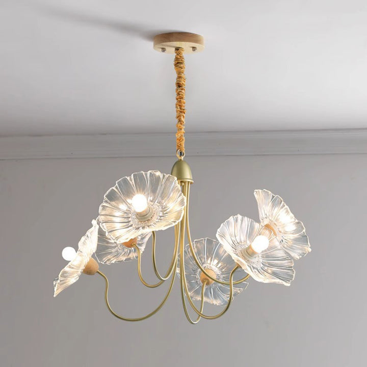 伝統的なフランスの花柄曲面ガラス鉄製3/6ライトシャンデリア