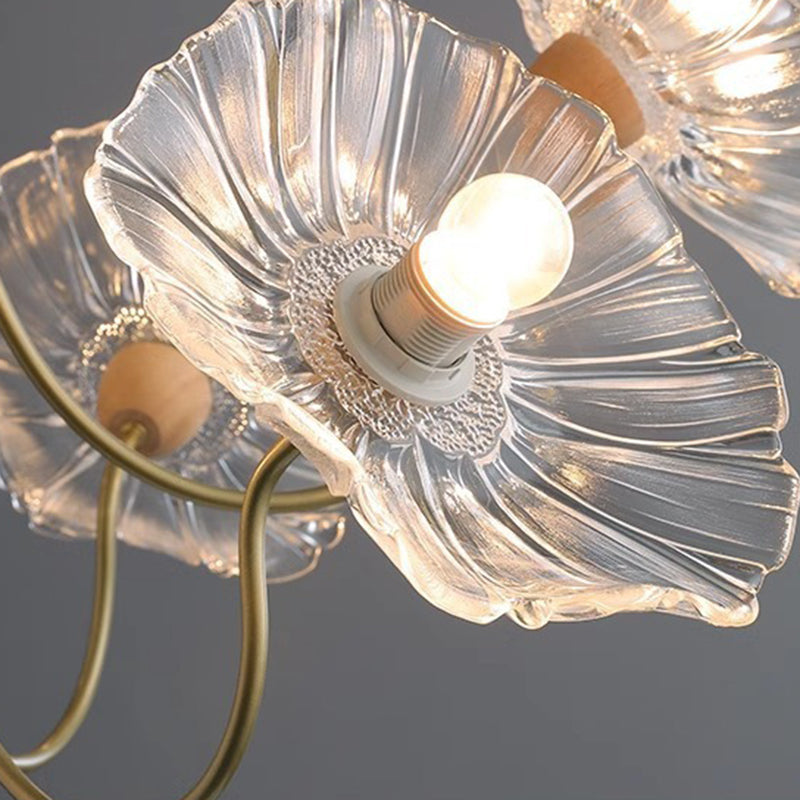 Traditional French Floral Curved Glass Iron 3/6 Light Chandelier For Living Room