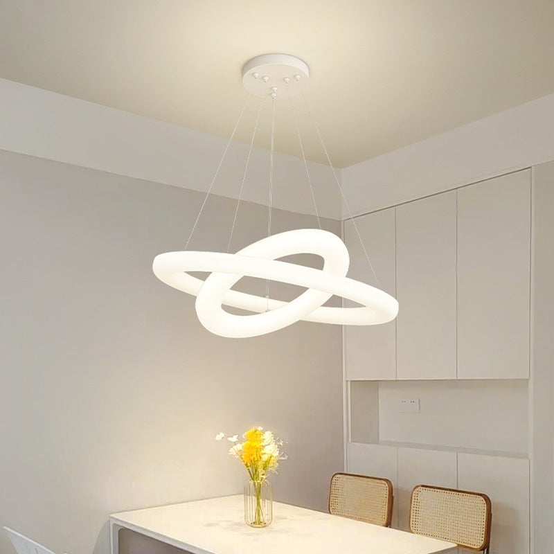 Modern Minimalist Ring Crossing Oval PE Hardware LED Chandelier For Living Room