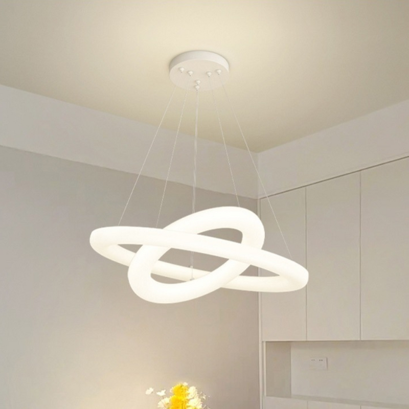 Modern Minimalist Ring Crossing Oval PE Hardware LED Chandelier For Living Room