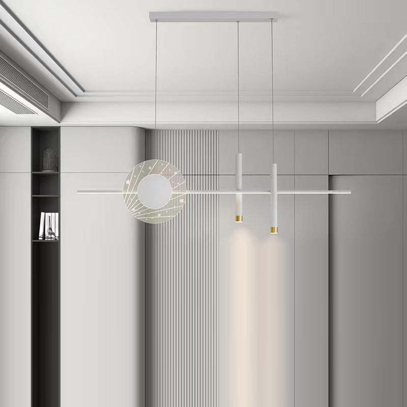 Lustre LED en fer acrylique rond cylindre long minimaliste moderne pour salon 