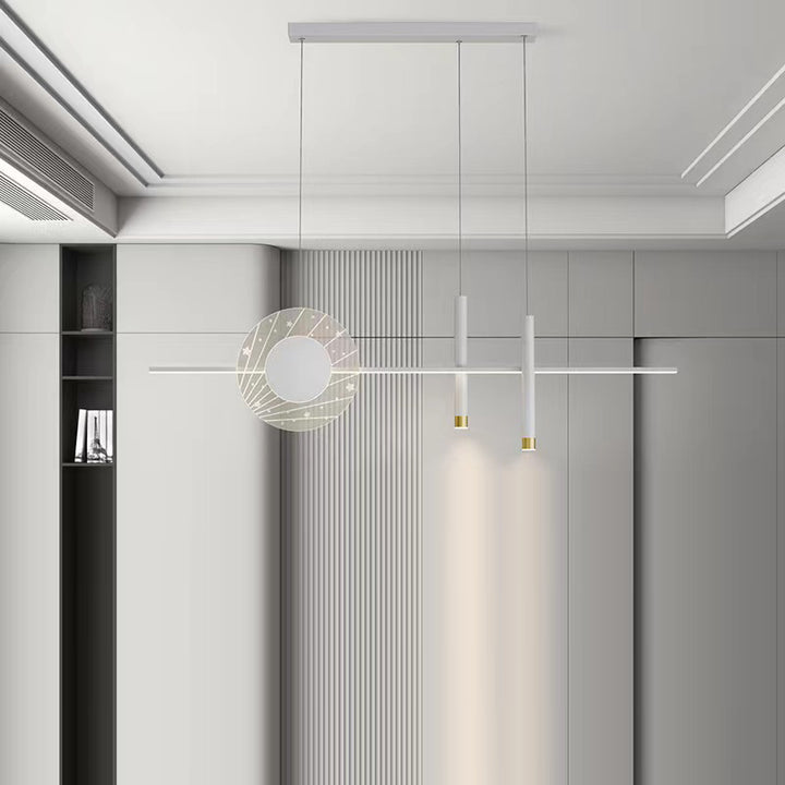 Moderner minimalistischer langer Zylinder runder Acryl-Eisen-LED-Kronleuchter für das Wohnzimmer 