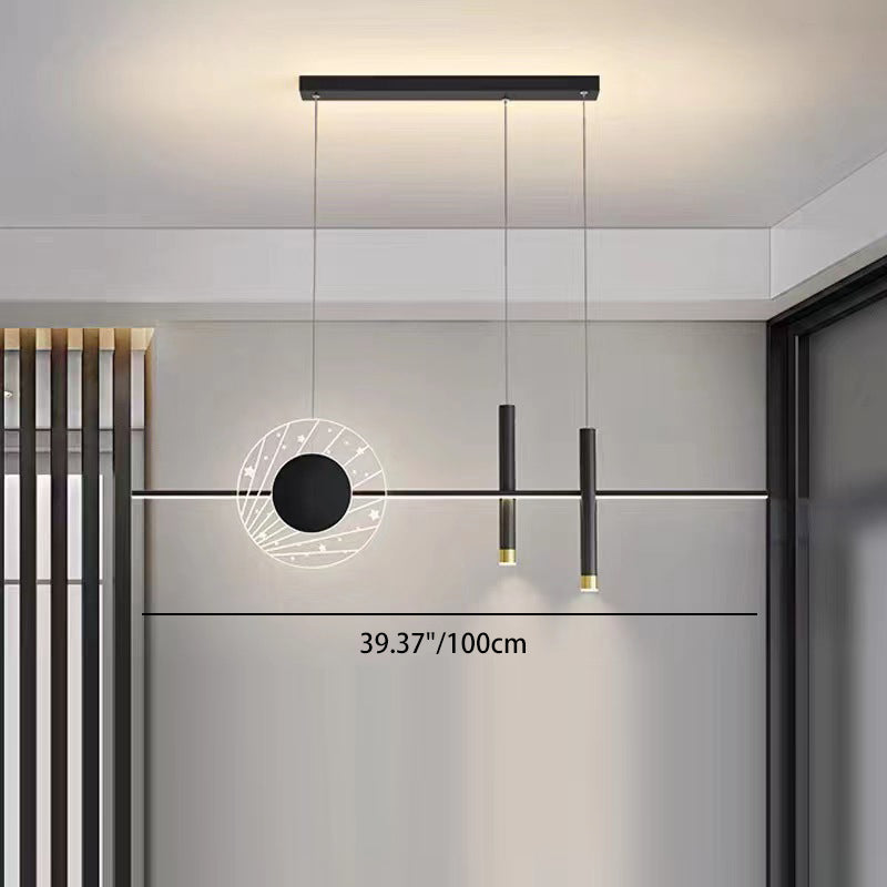 Modern Minimalist Long Cylinder Round Acrylic Iron LED Chandelier For Living Room