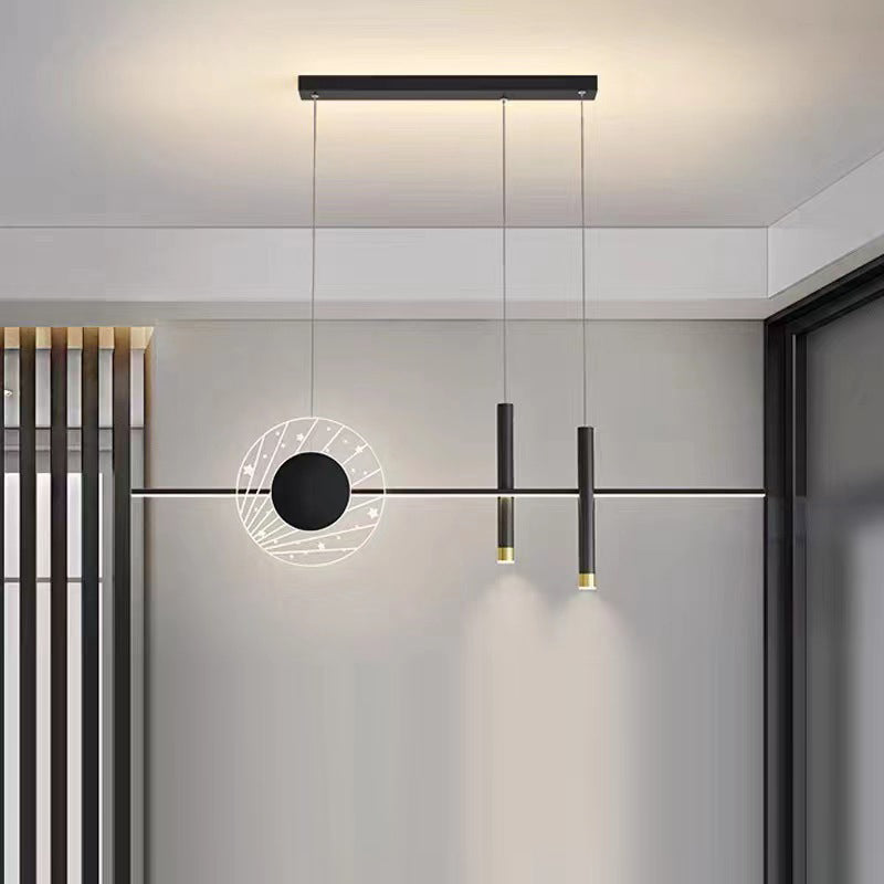 Lustre LED en fer acrylique rond cylindre long minimaliste moderne pour salon 