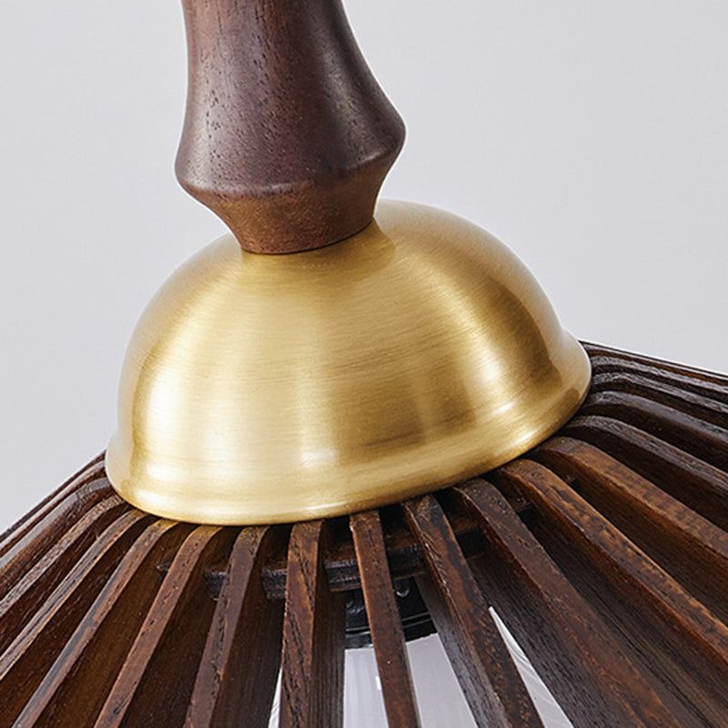 Traditional Japanese Umbrella Skeleton Ash Wood Brass 1-Light Pendant Light For Living Room