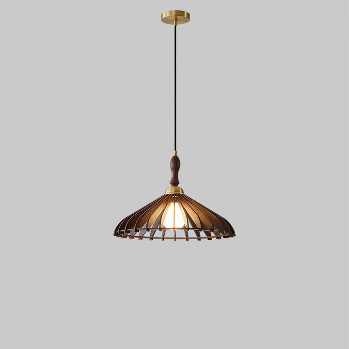Traditional Japanese Umbrella Skeleton Ash Wood Brass 1-Light Pendant Light For Living Room