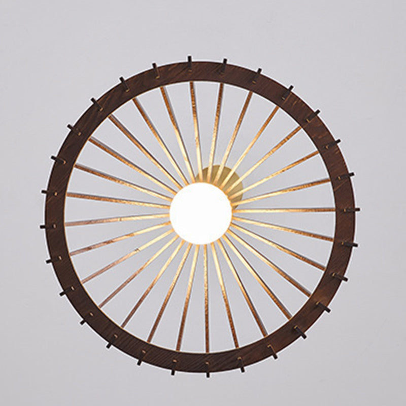 Traditional Japanese Umbrella Skeleton Ash Wood Brass 1-Light Pendant Light For Living Room