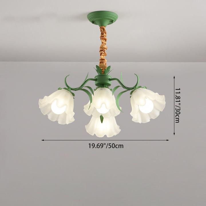 Traditioneller rustikaler floraler Blattzweig runder Glas-Eisen 4/6/7/9 Licht Kronleuchter für Wohnzimmer 