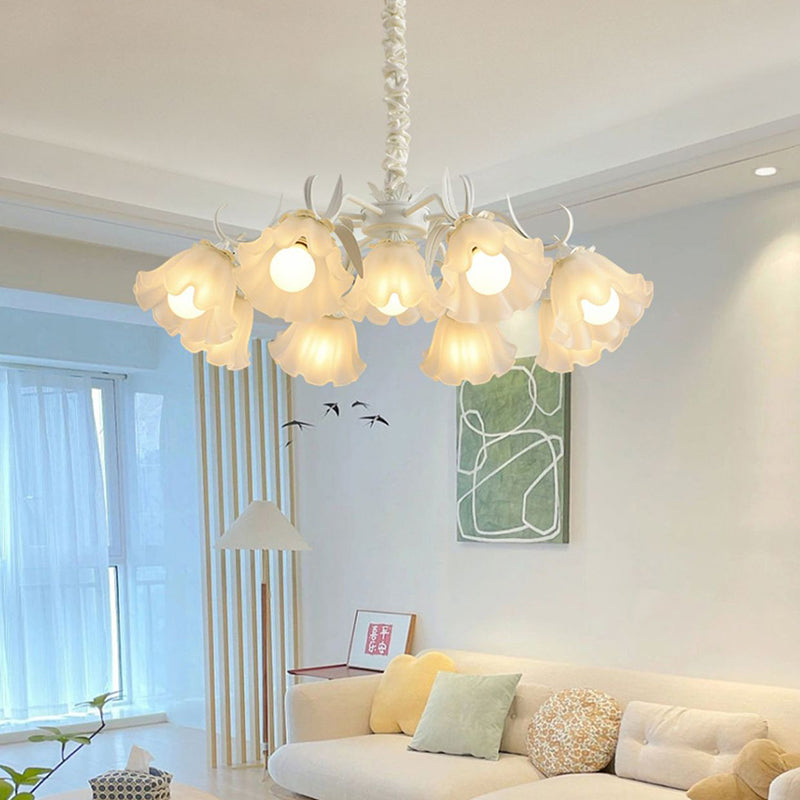 Traditional Rustic Floral Leaf Branch Round Glass Iron 4/6/7/9 Light Chandelier For Living Room