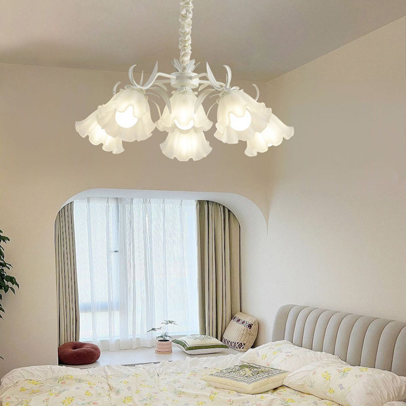 Traditional Rustic Floral Leaf Branch Round Glass Iron 4/6/7/9 Light Chandelier For Living Room