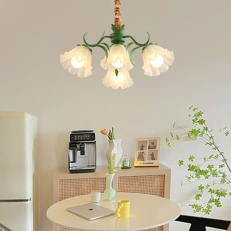 Traditional Rustic Floral Leaf Branch Round Glass Iron 4/6/7/9 Light Chandelier For Living Room