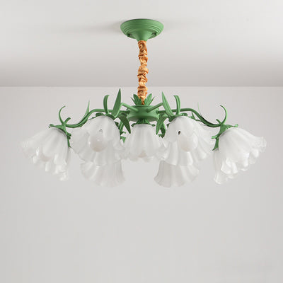 Traditional Rustic Floral Leaf Branch Round Glass Iron 4/6/7/9 Light Chandelier For Living Room