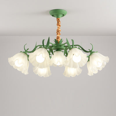 Traditional Rustic Floral Leaf Branch Round Glass Iron 4/6/7/9 Light Chandelier For Living Room