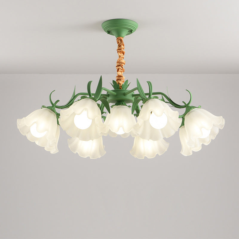 Traditional Rustic Floral Leaf Branch Round Glass Iron 4/6/7/9 Light Chandelier For Living Room