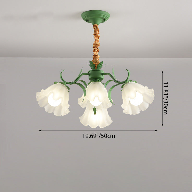 Traditional Rustic Floral Leaf Branch Round Glass Iron 4/6/7/9 Light Chandelier For Living Room