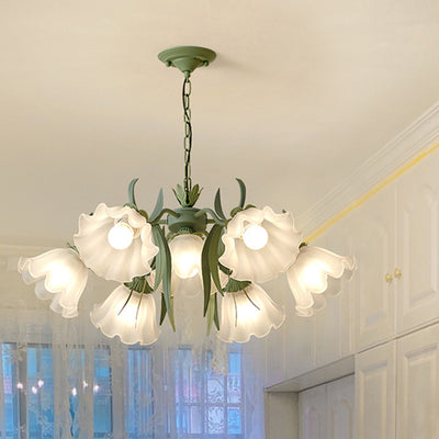 Traditional Rustic Floral Leaf Branch Round Glass Iron 4/6/7/9 Light Chandelier For Living Room