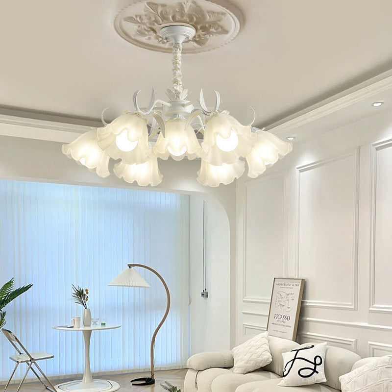 Traditional Rustic Floral Leaf Branch Round Glass Iron 4/6/7/9 Light Chandelier For Living Room