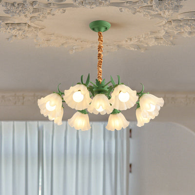 Traditional Rustic Floral Leaf Branch Round Glass Iron 4/6/7/9 Light Chandelier For Living Room