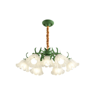 Traditional Rustic Floral Leaf Branch Round Glass Iron 4/6/7/9 Light Chandelier For Living Room