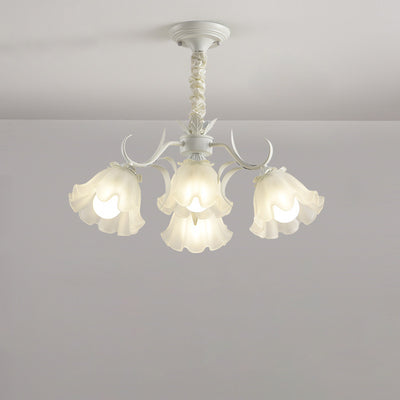 Traditional Rustic Floral Leaf Branch Round Glass Iron 4/6/7/9 Light Chandelier For Living Room