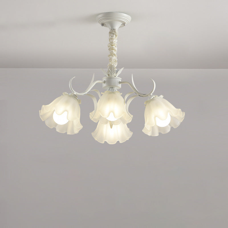 Traditional Rustic Floral Leaf Branch Round Glass Iron 4/6/7/9 Light Chandelier For Living Room