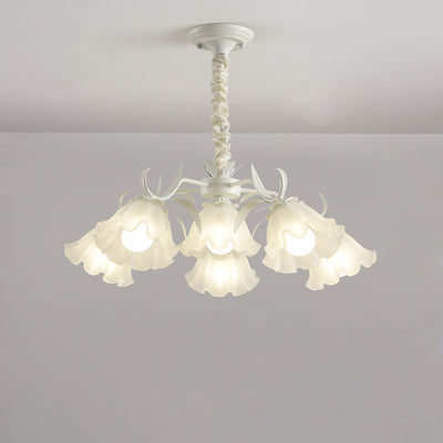 Traditional Rustic Floral Leaf Branch Round Glass Iron 4/6/7/9 Light Chandelier For Living Room