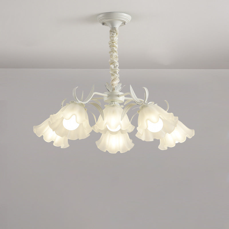 Traditional Rustic Floral Leaf Branch Round Glass Iron 4/6/7/9 Light Chandelier For Living Room