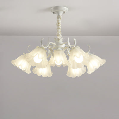 Traditional Rustic Floral Leaf Branch Round Glass Iron 4/6/7/9 Light Chandelier For Living Room