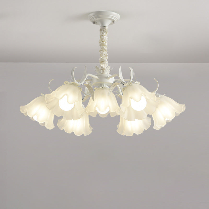 Traditional Rustic Floral Leaf Branch Round Glass Iron 4/6/7/9 Light Chandelier For Living Room