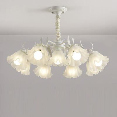 Traditional Rustic Floral Leaf Branch Round Glass Iron 4/6/7/9 Light Chandelier For Living Room