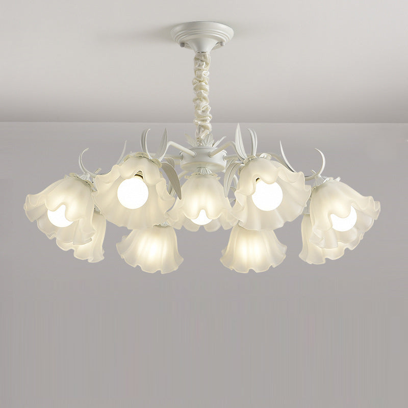 Traditional Rustic Floral Leaf Branch Round Glass Iron 4/6/7/9 Light Chandelier For Living Room