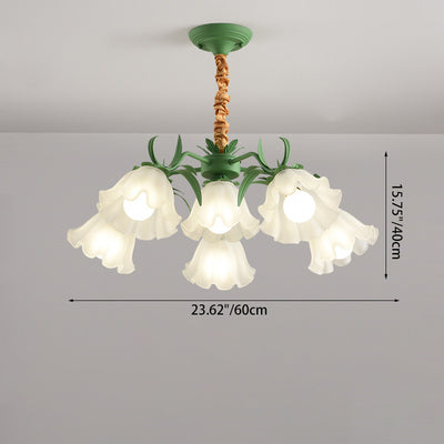 Traditional Rustic Floral Leaf Branch Round Glass Iron 4/6/7/9 Light Chandelier For Living Room